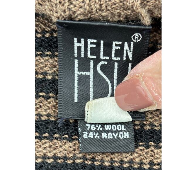 Helen HSU NY Wool Blend Open Cardigan XS Beige Black Geometric Stripe Old Money - Picture 10 of 11